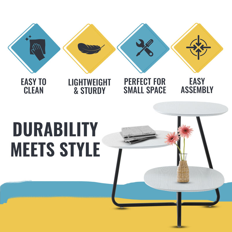 LeisureMod Hazelton Multi Wood Top Side Table with Stainless Steel Frame &ndash; Modern Accent Table for Living Room, Bedroom, and Contemporary Spaces