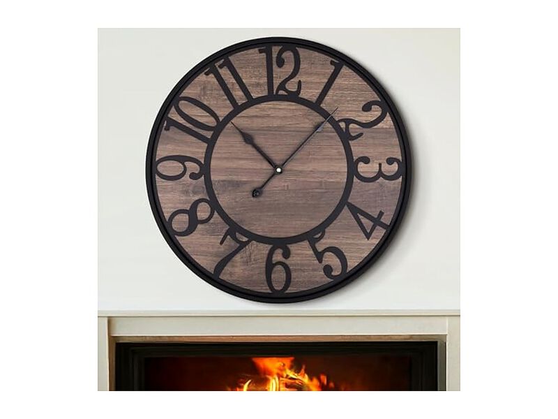 Wood Farmhouse Vintage Black Wall Clock 24 Inch Silent Non Ticking image number 1