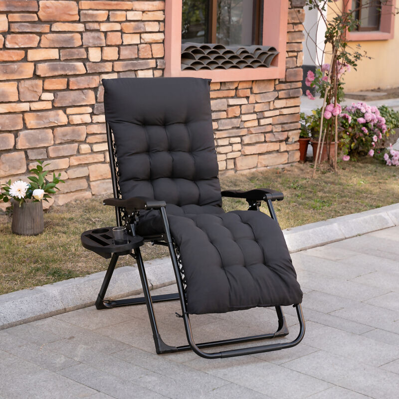 Outsunny Zero Gravity Chair, Folding Reclining Lounge Chair with Padded Cushion, Side Tray for Indoor and Outdoor, Supports up to 264 lbs., Black