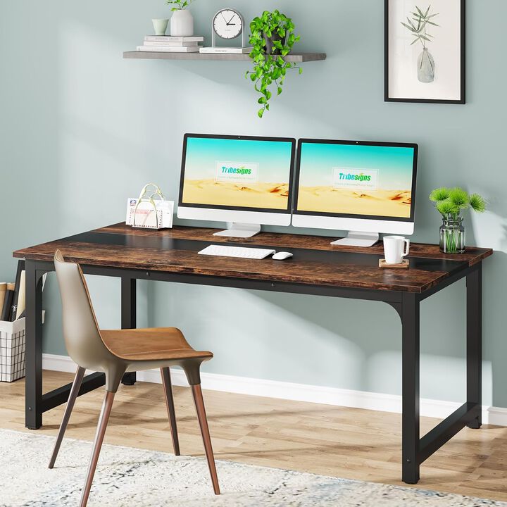 Tribesigns 6FT Conference Table, 70.8"W Rectangular Meeting Room Table for 6, Boardroom Table Computer Desk for Office, Farmhouse Large Office Desk Workstation, Holds 800 lbs