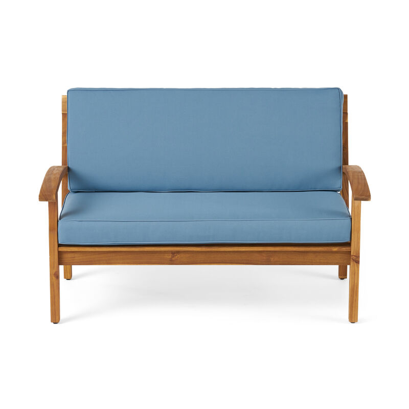 Merax Outdoor Loveseat Set with Side Table - Acacia Wood Patio Furniture, Water-Resistant Cushions, Compact Conversation Set for Deck/Garden