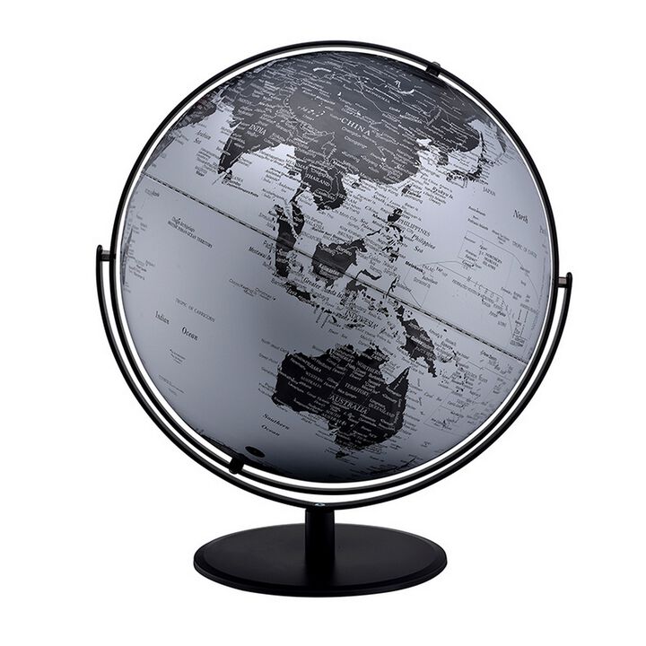 Globe Accent Decor with Inbuilt LED, Black and Gray-Benzara