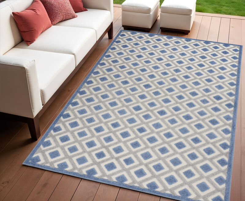 HomeRoots 4' X 6' Blue And Gray Geometric Indoor Outdoor Area Rug image number 1