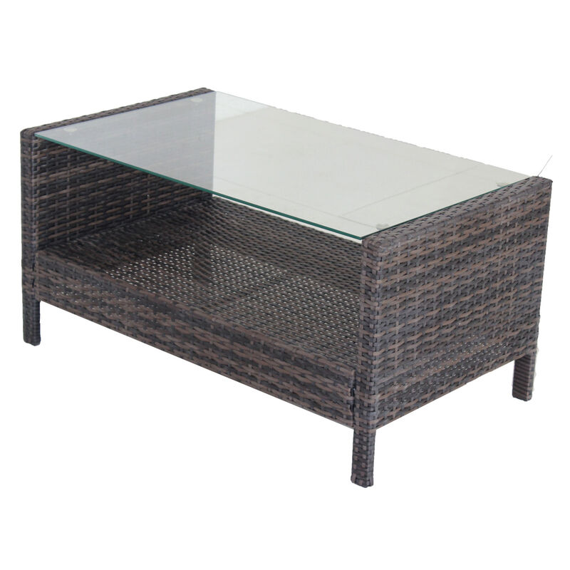 Outdoor patio Furniture Coffee Table with clear tempered glass image number 1