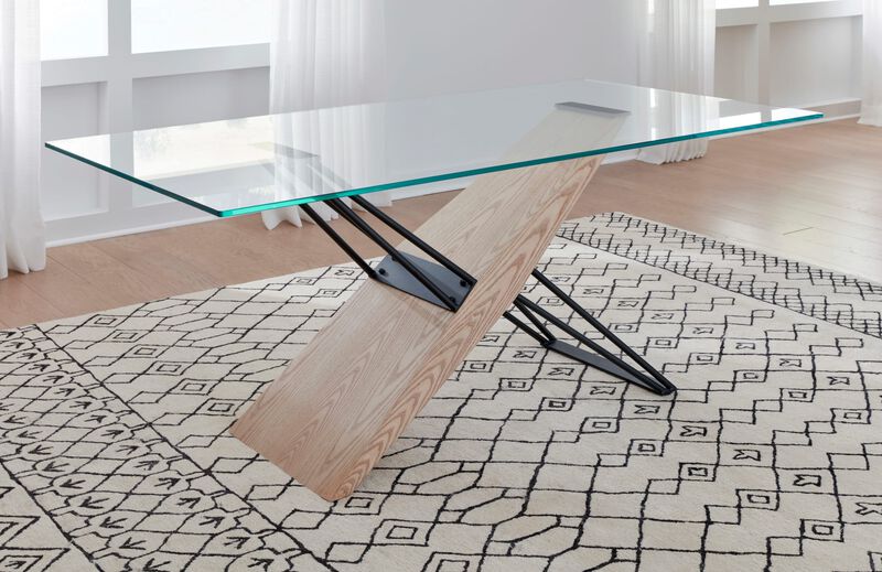 Aere Glass, Wood and Metal Rectangular Dining Table in Natural Ash and Black
