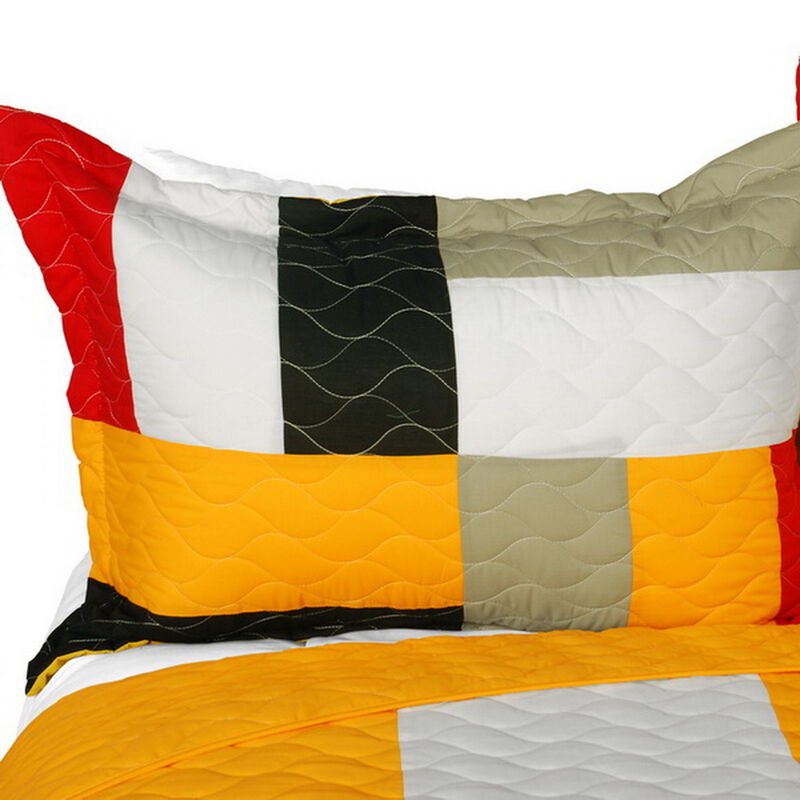 Stable Life 3 Piece Queen Patchwork Quilt Set with Vermicelli Quilting and Soft Fabric-Yellow image number 2