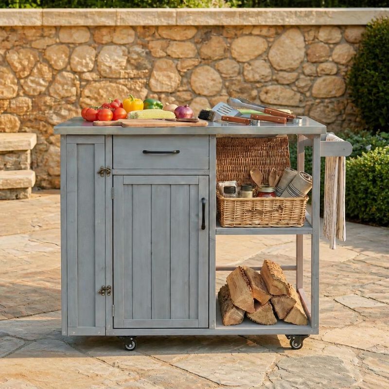 ELEMENT ACE Mobile Lockable Outdoor Kitchen Island Prep Cart with Stainless Top, Ample Storage and Racks for Patio Backyard Use image number 2