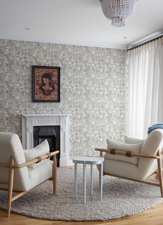 Goldfinch Neutral Birds and Blooms Wallpaper