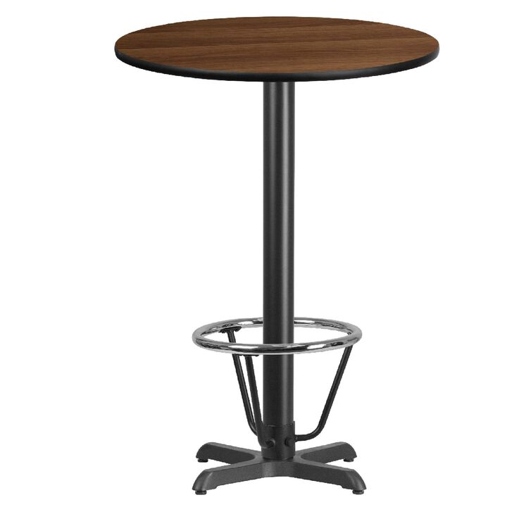 Flash Furniture 30'' Round Walnut Laminate Table Top with 22'' x 22'' Bar Height Table Base and Foot Ring