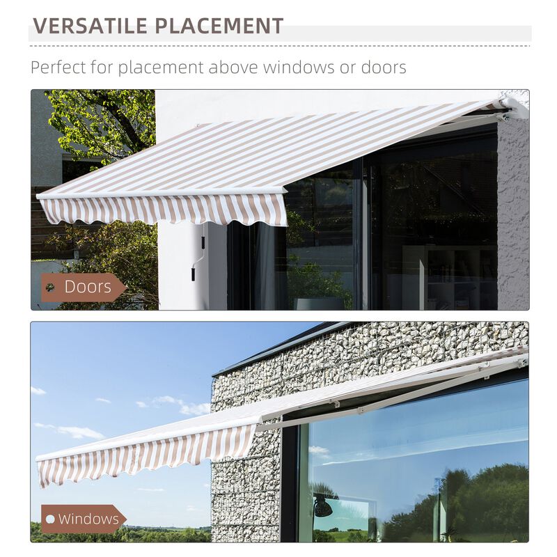 Beige Striped Canopy: 10x8 Retractable UV-Protective Patio Awning