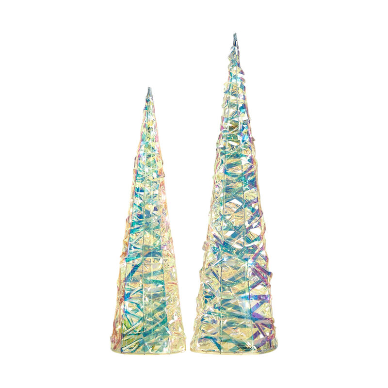 Set of 2 LED Iridescent Christmas Trees &ndash; Colorful Lighted Trees for Festive Tabletop or Entryway D&eacute;cor