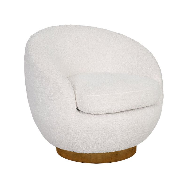 INK+IVY Jessel Shearling Sherpa Swivel Chair with Wood Base in Cream Color