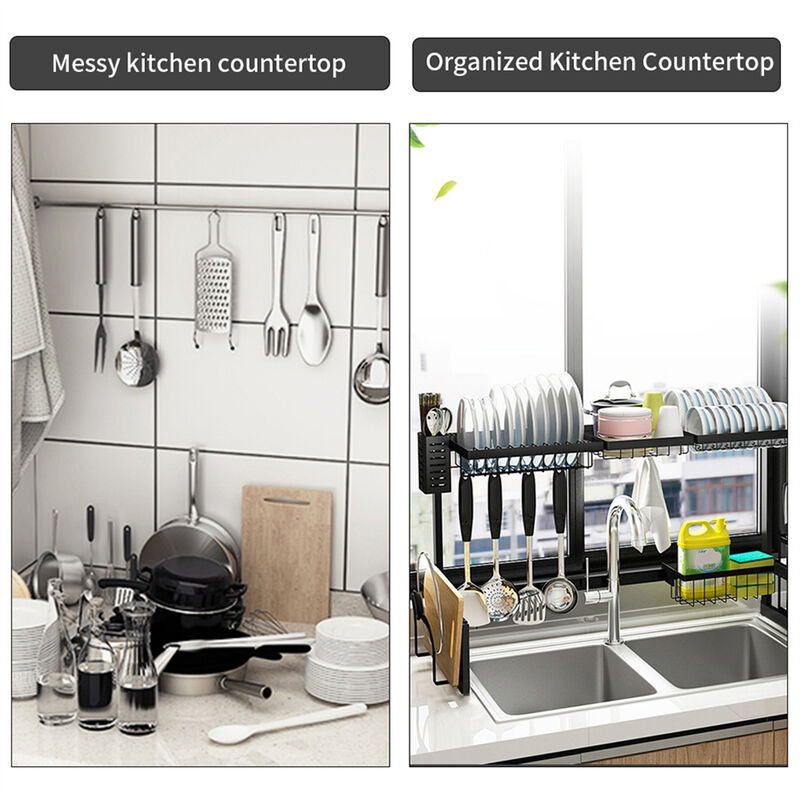 2-Tiers Adjustable Large Capacity Dish Drying Rack Over-The-Sink Space-Saving image number 7
