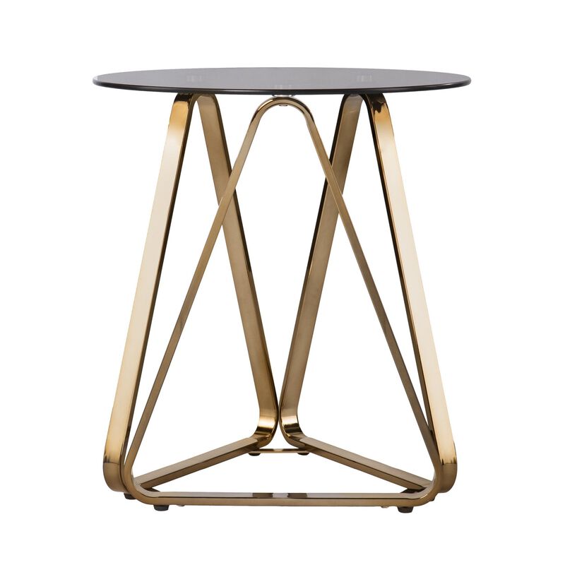 Homezia 24" Champagne Glass And Iron Round End Table