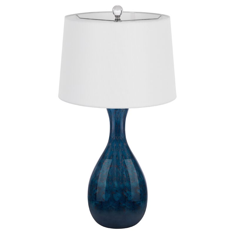Table Lamp Set of 2, Off-White Drum Shade, Dark Blue Glass 29 Inch image number 3