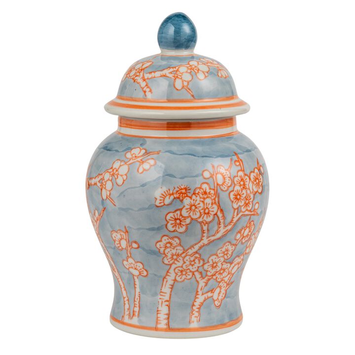 Decorative Ceramic Ginger Jar with Domed Lid, Light Blue