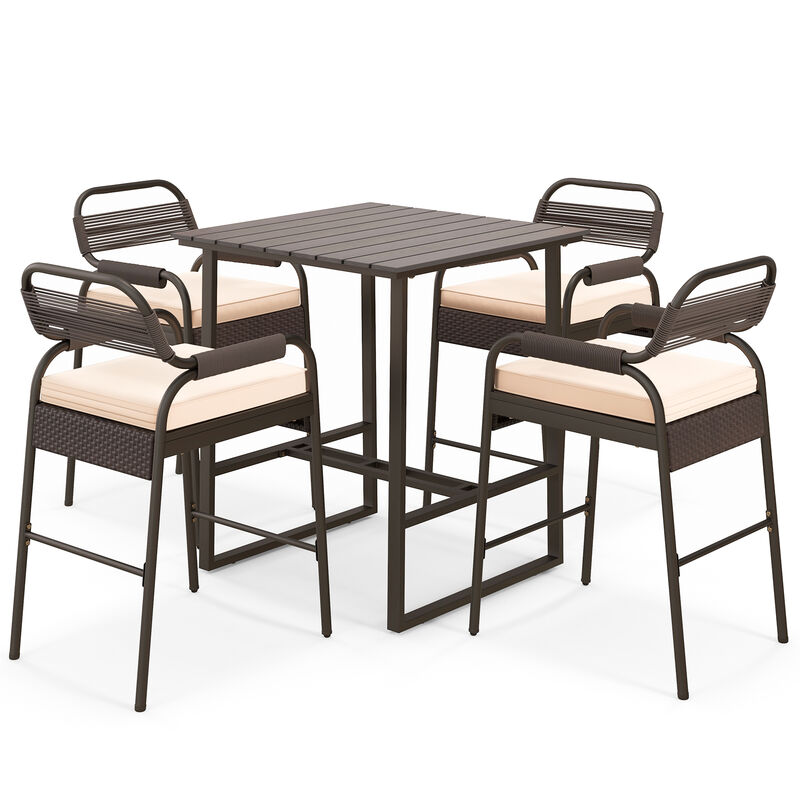 5 Piece Rattan Counter Set with 4 Stools and Polywood Bar Table
