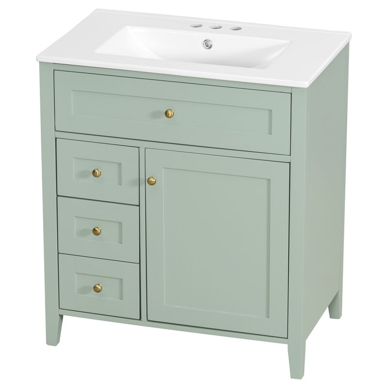 Merax Bathroom Storage Vanity with 3 Left Drawers, Right Cabinet with Adjustable Shelves image number 2