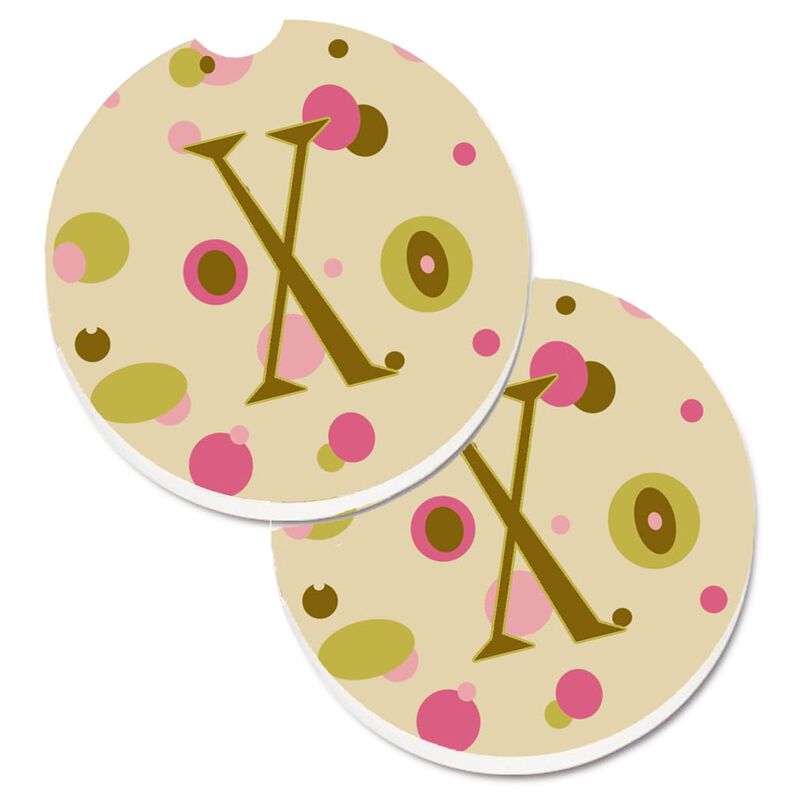 Caroline's Treasures Letter x Initial Monogram - Tan Dots Set of 2 Cup Holder Car Coasters CJ1004-XCARC, 2.56, Multicolor