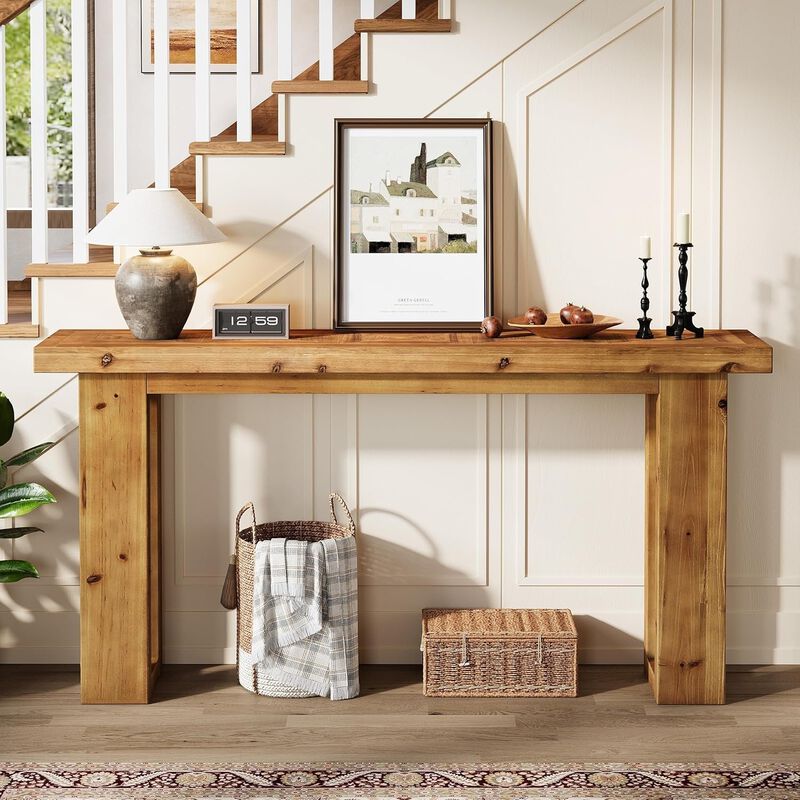 Farmhouse Solid Wood Sofa Console Table, Rectangular Table for Behind Couch-Brown image number 5