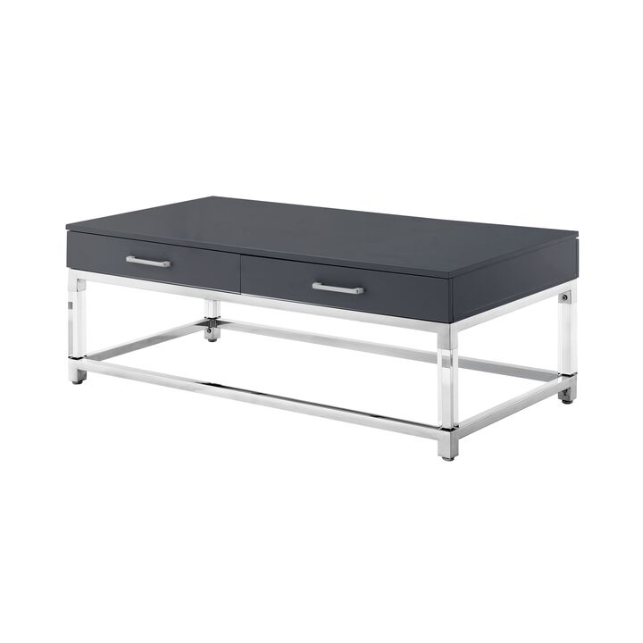 Inspired Home Kalel High Gloss 2 Drawers Coffee Table with Acrylic Legs Stainless Steel Base