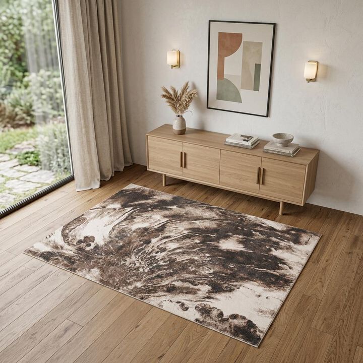 HomeRoots 4' X 6' Tan Abstract Power Loom Area Rug