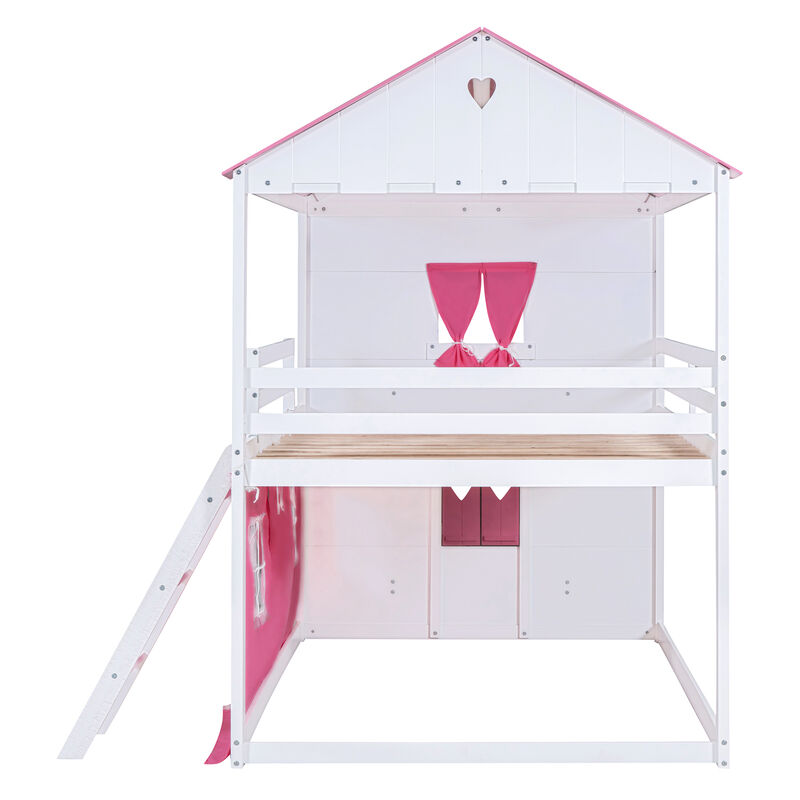 Merax Bunk Wood House Bed with Tent