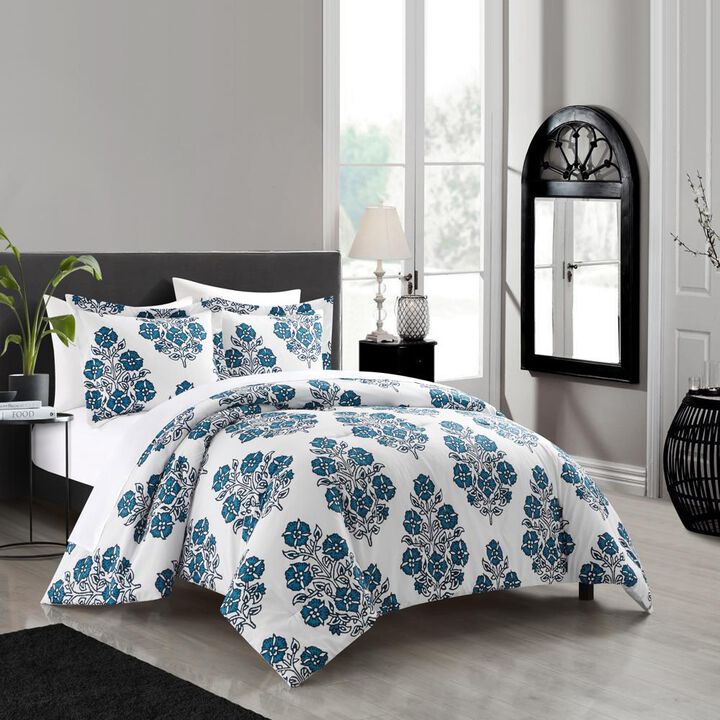 Chic Home Yazmin Duvet Cover Set Large Scale Floral Medallion Print Design Bed In A Bag Bedding Blue