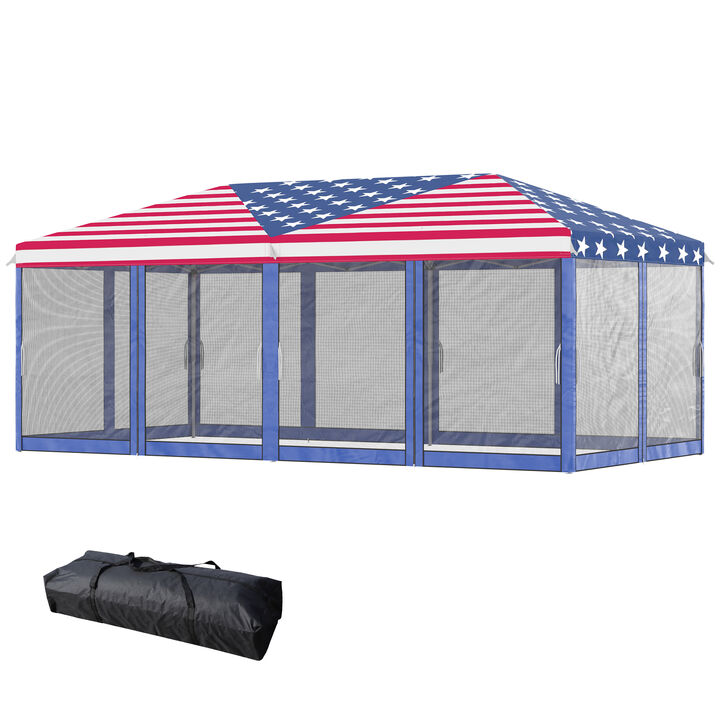Outsunny 10' x 20' Pop Up Canopy Tent with Netting, Heavy Duty Instant Sun Shelter, Large Tents for Parties with Carry Bag for Outdoor, Garden, Patio, American Flag