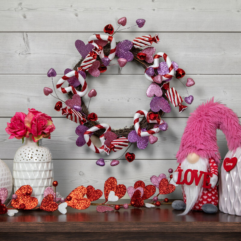 Pink and Purple Candies and Hearts Valentine's Day Wreath  16-Inch  Unlit