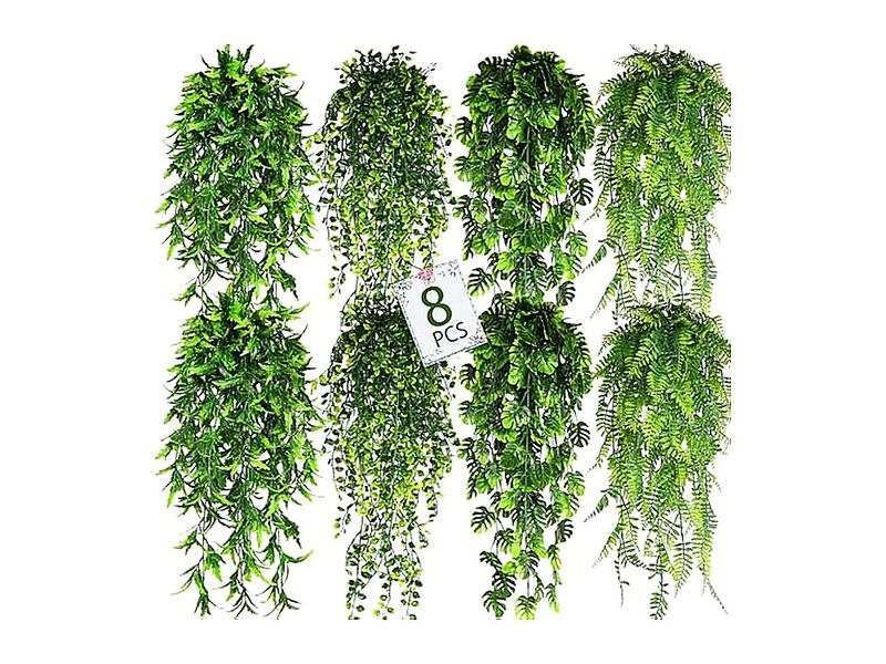 8 Pack Artificial Hanging Plants Fake Greenery Lvy Vine Wall Garden Indoor Decor image number 0