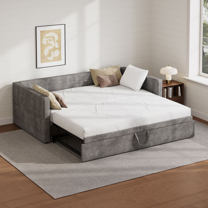 Merax Chenille Pop-Up Trundle Daybed &ndash; Twin to King Convertible, Soft Fabric Upholstery image number 2