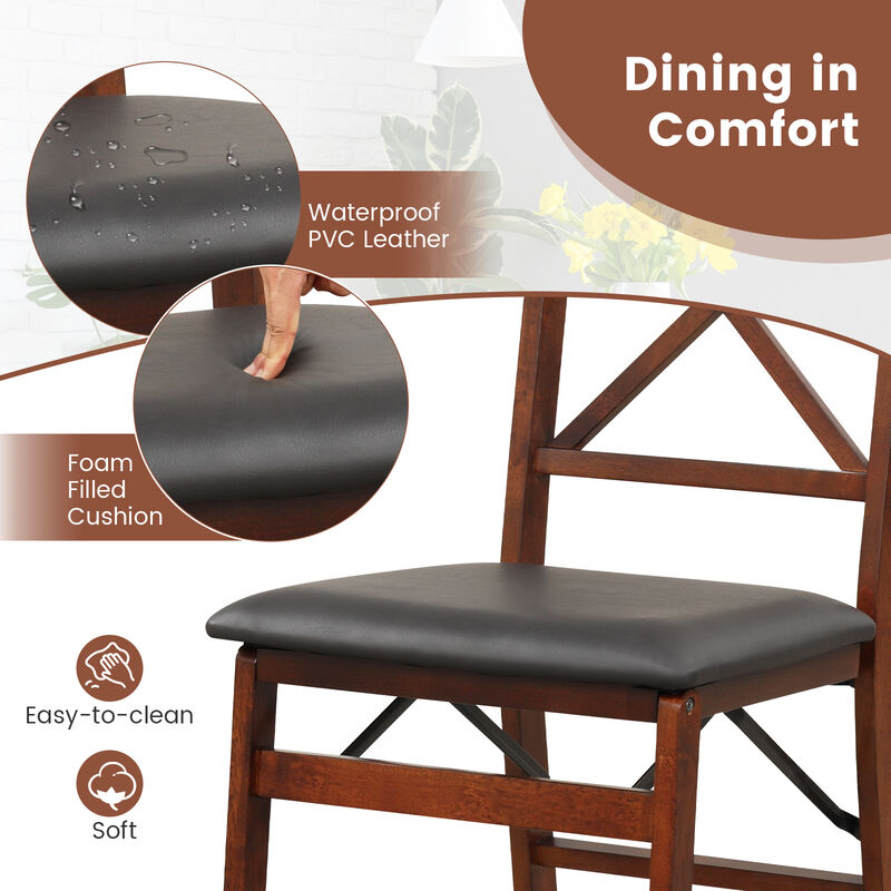 Set of 2 Folding Dining Chairs with 400 LBS Capacity-Brown