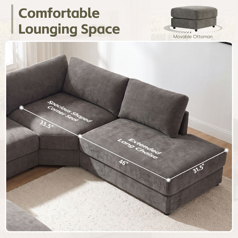 Merax Customizable Modular Sofa with Cloud-Like Comfort, Movable Ottoman, Flippable Console Lid image number 4