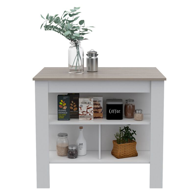Cala Kitchen & Dining room Island Antibacterial, Three Shelves, Four Legs  -Light Gray / White