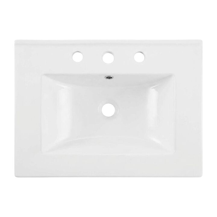 White 24-Inch Ceramic Bathroom Sink Top, Centerset Faucet Holes