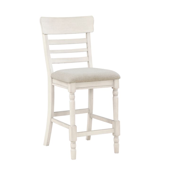Will 26 Inch Counter Height Chair, Gray Polyester Upholstery, White, Set of 2