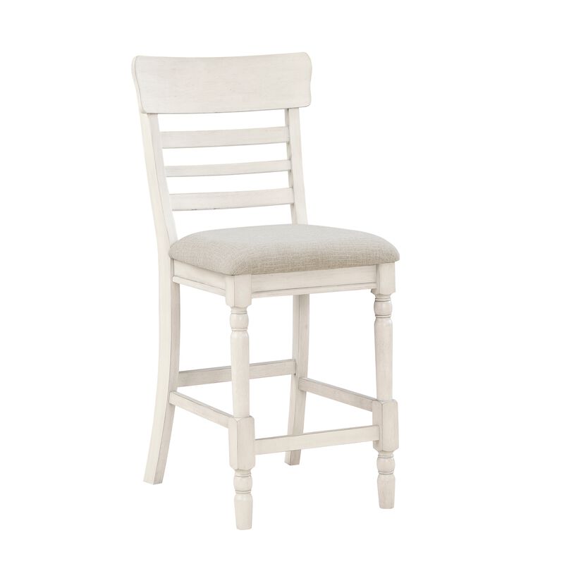 Will 26 Inch Counter Height Chair, Gray Polyester Upholstery, White, Set of 2 image number 0