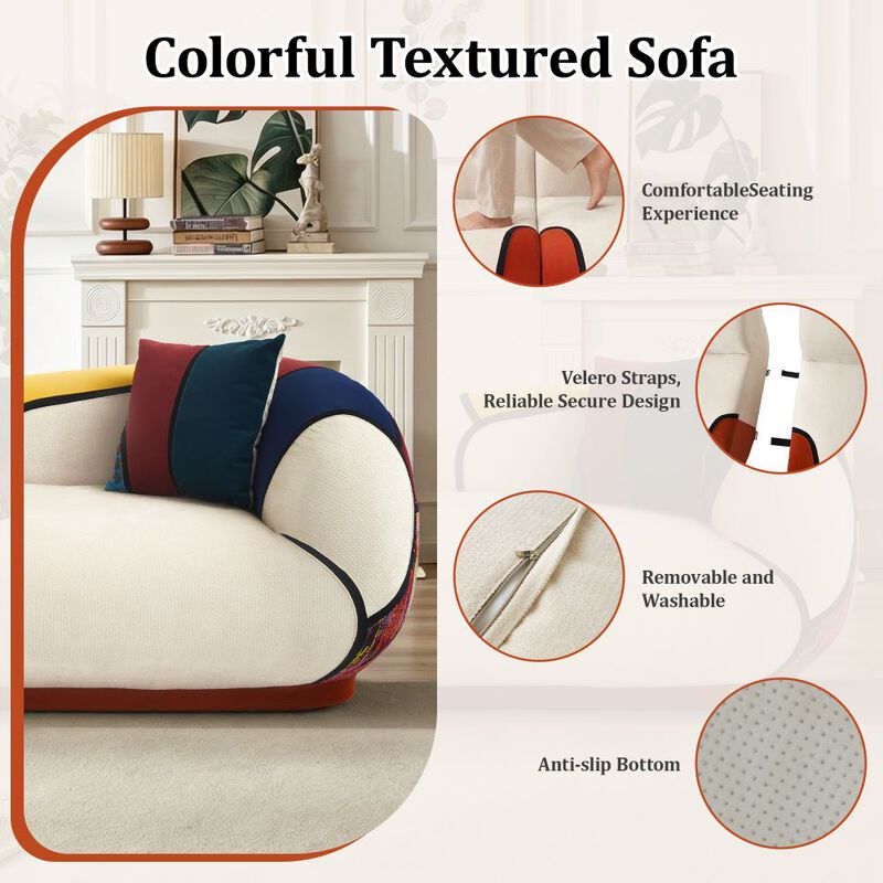 104" Oversized Modern Curved Chenille Sofa, 4-Seat Boneless Floor Lounge Couch for Living Room image number 7