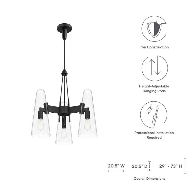 Modway Beacon 3-Light Pendant Light in Clear Black, 20.5 x 20.5 x 73 image number 7
