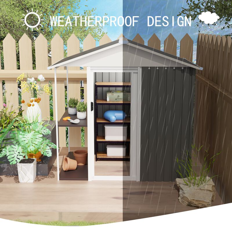 WOW PIONEER 6 x 4 FT Outdoor Storage Shed with Rack and Storage Shelves for Bikes, Gardening Tools, Lawn Supplies for Backyard Patio Use image number 3