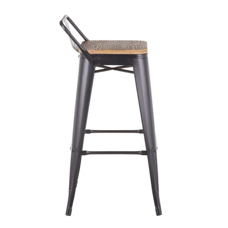 Lumisource Oregon Industrial Low Back Barstool in Black Metal and Wood-Pressed Grain Bamboo - Set of 2 image number 4
