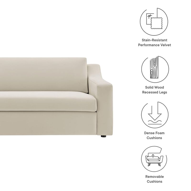 Modway Liora 87 Inch Stain-Resistant Performance Velvet Sofa in Alabaster - 3 Seater Upholstered Sofa Couch for Living Room Seating - Comfy Deep Seat Sofa with Scoop Arms image number 3