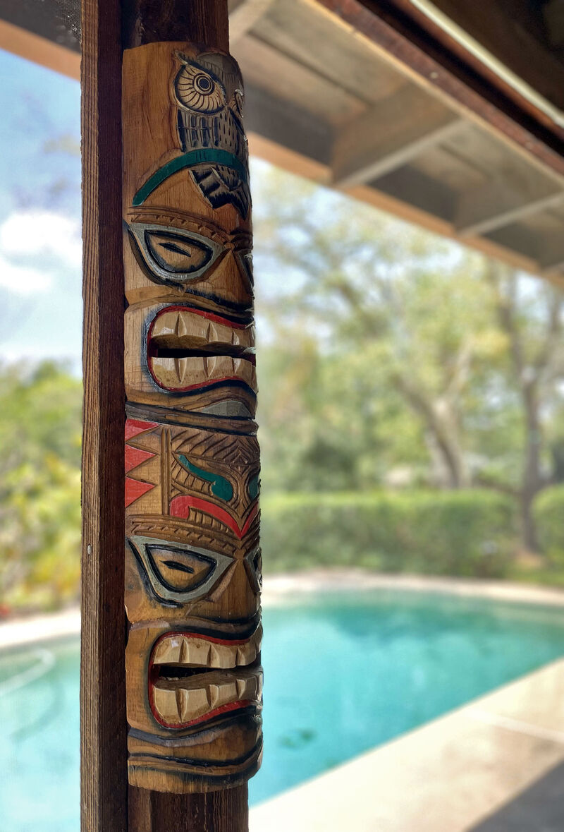 Set of 5 Double Tiki Mask Animal Totem Hand Carved Wall Decor Sculpture 24 Inch image number 9