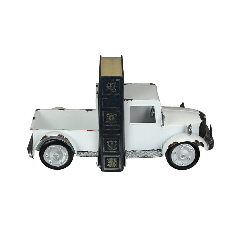 Weathered White Finish Vintage Pickup Truck Metal Bookends Front and Back image number 2