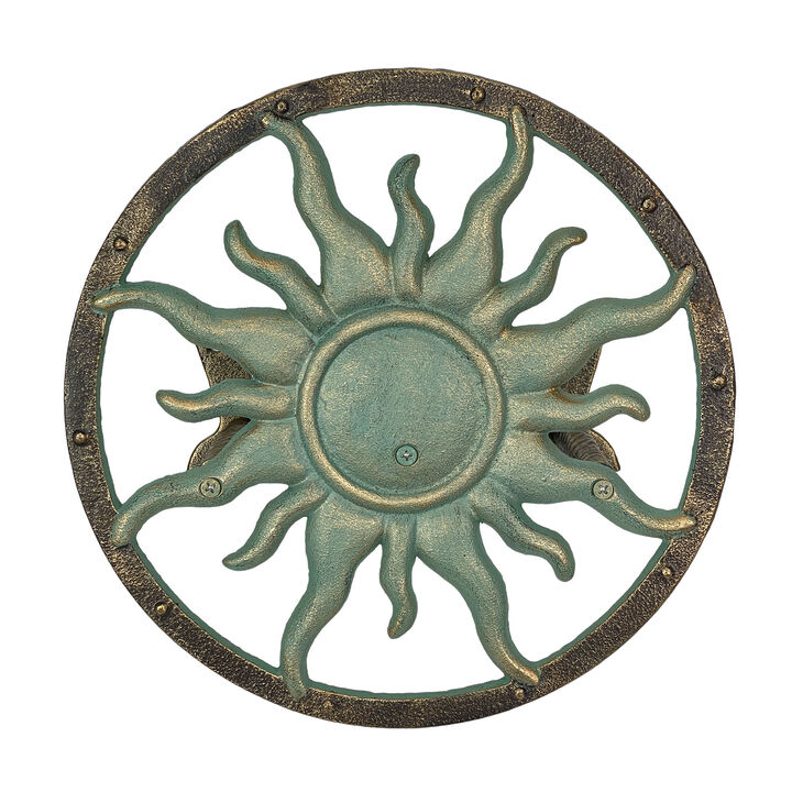 Decorative Sun Cast Iron Hose Holder Verdigris Bronze Outdoor Wall Mount Hanger