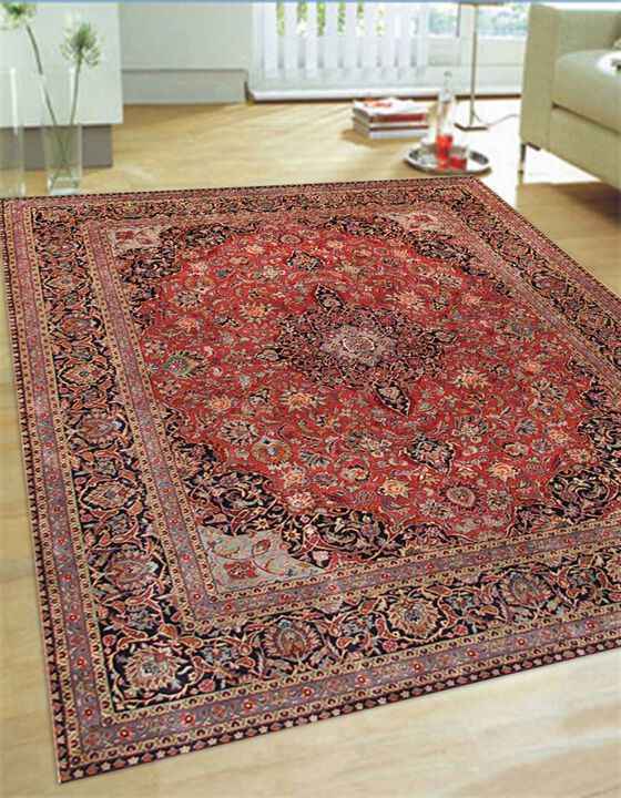 Pasargad Home Azerbaijan Hand-Knotted Lamb's Wool Area Rug- 5' 0" X  6'11", Rust