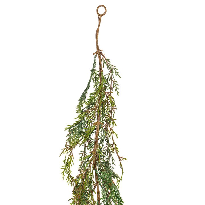 Vickerman 4' Long Weeping Cedar Artificial Christmas Garland, Unlit - Faux Cedar Christmas Garland - Indoor Seasonal Home Decor - Featuring Pine Cones