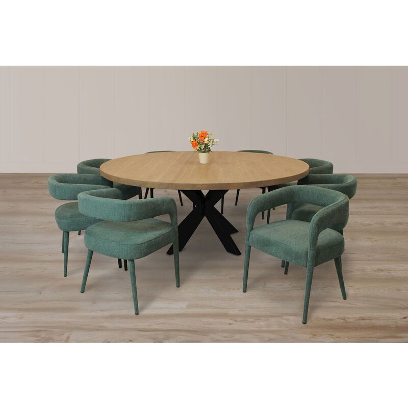 Logan 9-Piece 72 Dining Set with 8 Galway Dining Chairs in Teal Linen Fabric