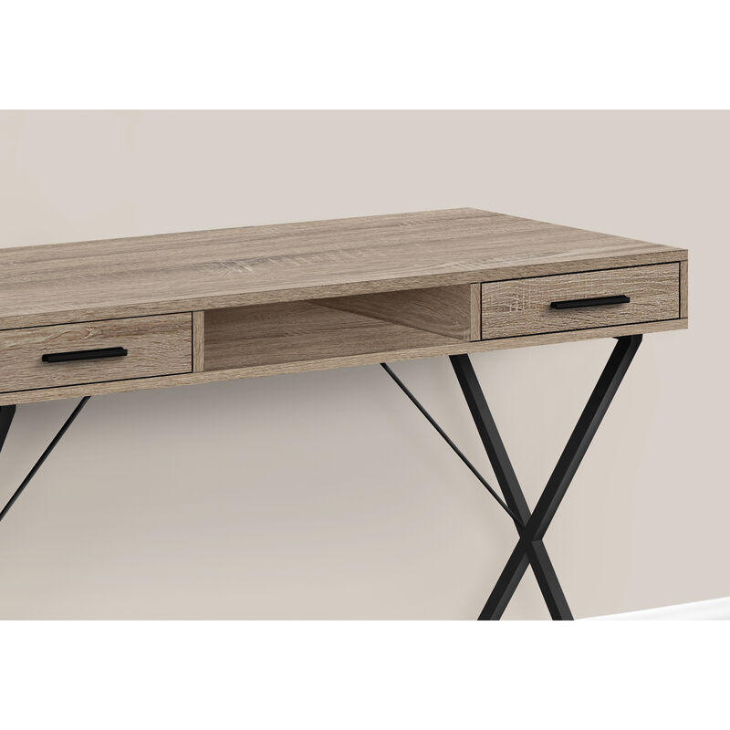 Monarch Specialties I 7796 Computer Desk, Home Office, Laptop, Left, Right Set-up, Storage Drawers, 42"L, Work, Metal, Laminate, Brown, Black, Contemporary, Modern